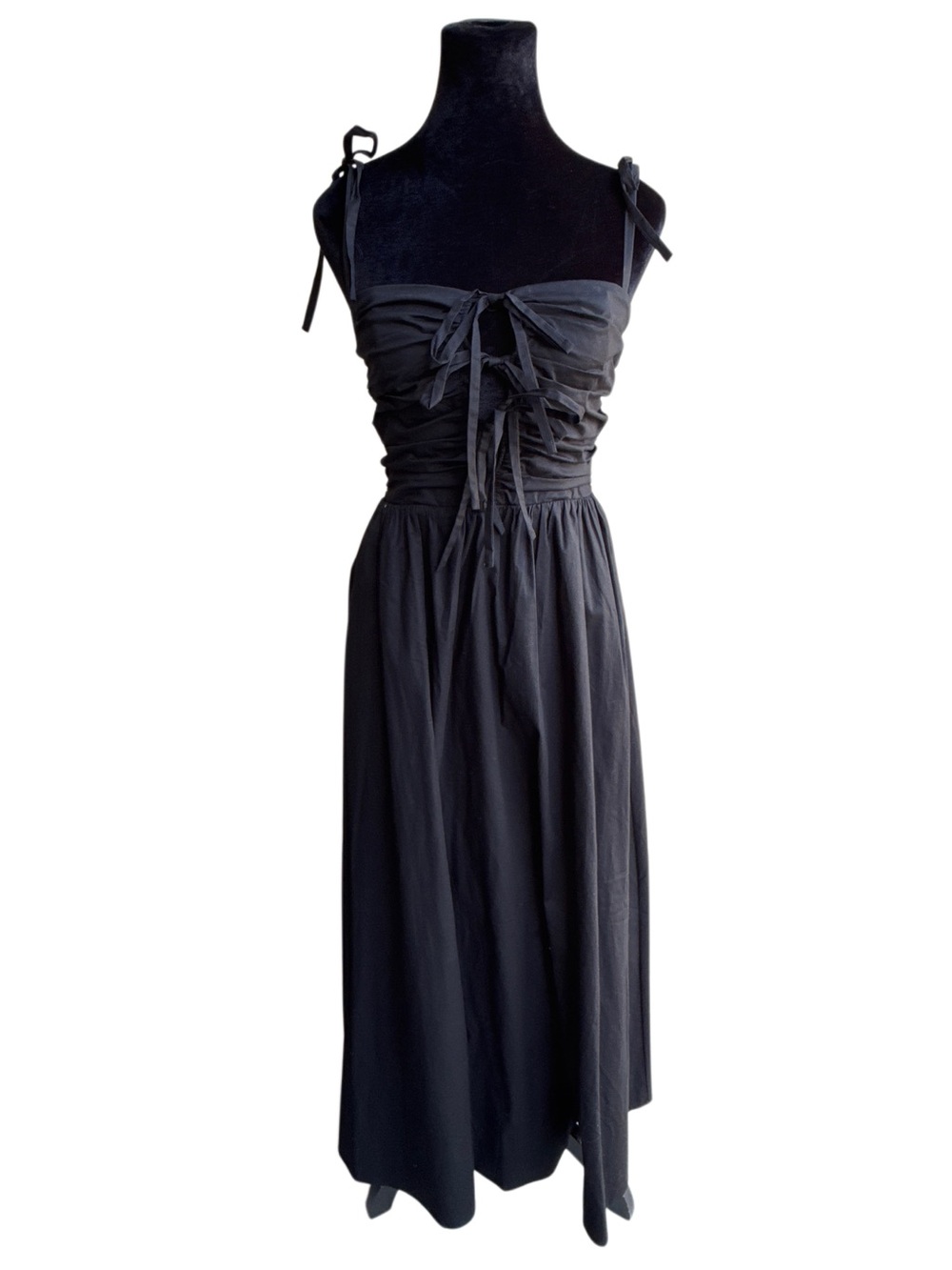 WAYF Black Tie Front Midi/ Maxi Dress Smocked Back-NWOT-Size S